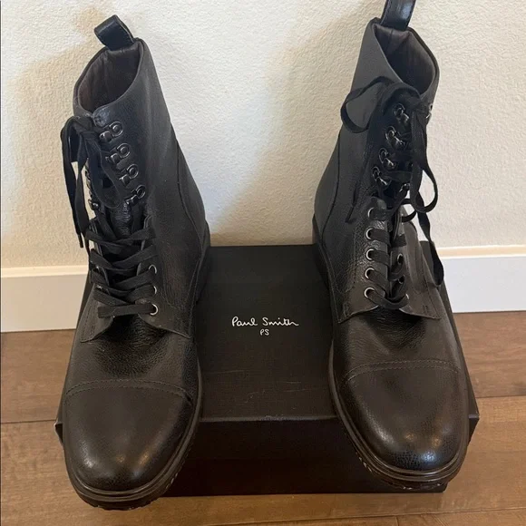 Paul Smith Black Leather Combat Boots - Picture 2 of 5